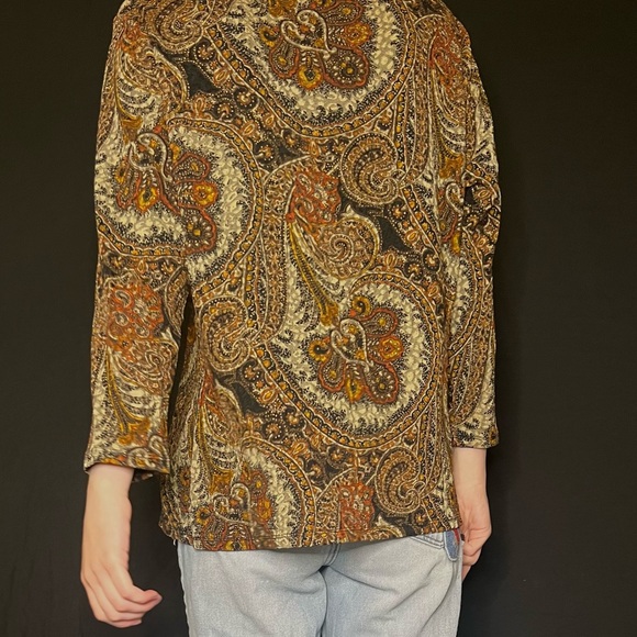 Vintage jewel toned paisley mesh three quarter sleeve top - Picture 3 of 3